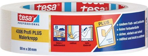 Malerkreppband 4306 Profi PLUS leicht gekreppt hellbeige L.50m B.30mm