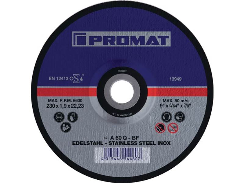 PROMAT  Trennscheibe RVS D230x1,9mm gekröpft INOX Bohrung 22,23 mm