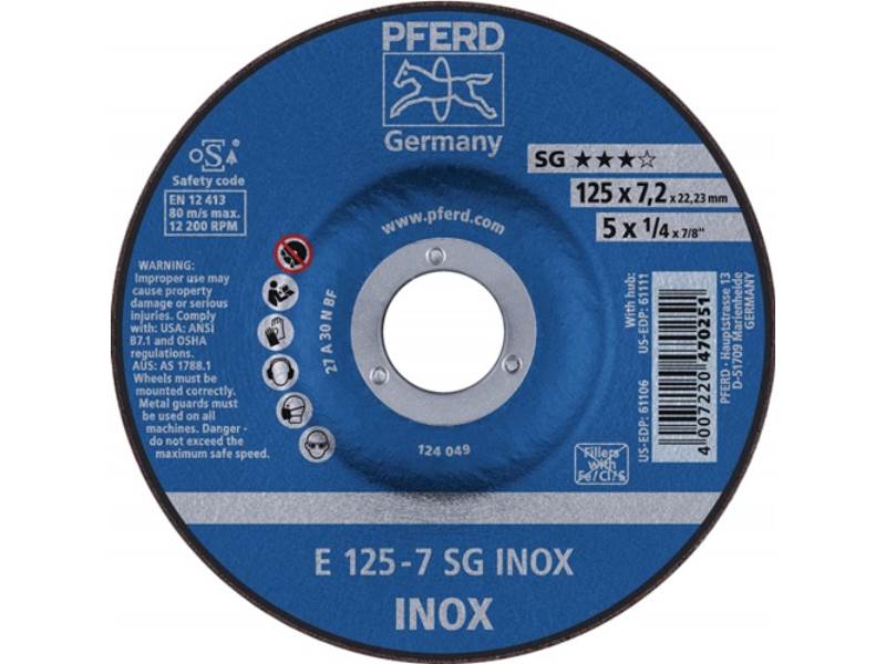 PFERD TOOLS 62212623 Schruppscheibe SG INOX D125xS7,2mm gekröpft INOX Bohrung 22