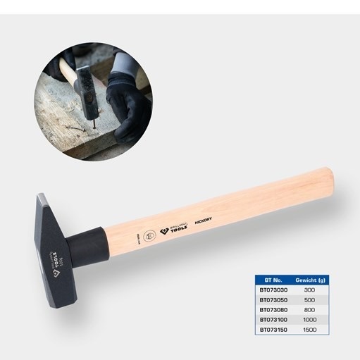 Brilliant Tools  BT073030 Schlosserhammer mit Hickory-Stiel, 300 g