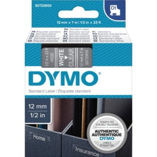 DYMO Schriftbandkassette D1 S0720600 12mmx7m ws auf tr
