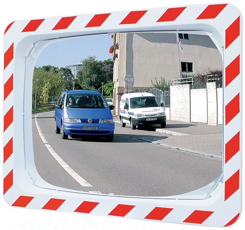 SPL 554 Verkehrsspiegel  H400xB600mm Kunststoff, rot/weiß für 2 Richtungen 9 m