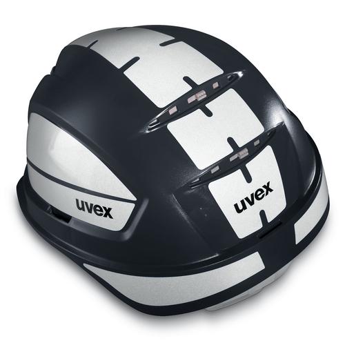 Neuer leichter Helm im sportlichen Design mit 3 variablen Ventilationsöffnungen, eine im Stirn- sowie zwei im Hinterkopfbereich
Adaptersystem für uvex Visiere, uvex Helmkapseln und Helmlampen
6-Punkt-Textilband-Innenausstattung mit Drehradsystem für stufe