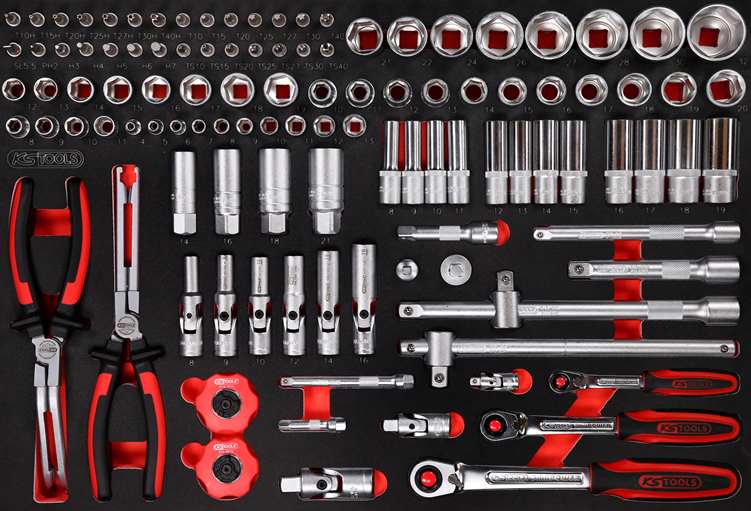 KS-Tools 811.0111 1/4'' + 3/8'' + 1/2'' Steckschlüssel-Satz in Schaumstoffeinlag