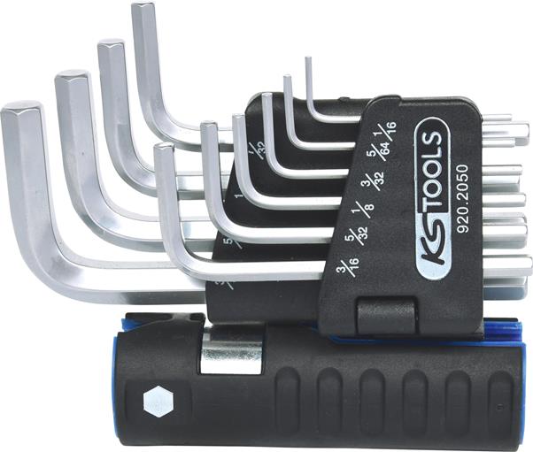 KS Tools 920.2050 3 in 1 Innen6kant-Winkelstiftschlüssel-Satz,10-tlg. kurz, Zoll