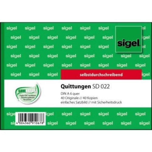 Sigel Quittung SD022 DIN A6 quer selbstdurchschreibend 2x40Blatt