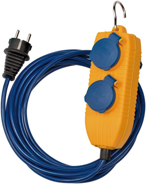 Brennenstuhl 1161750020 Verl.-Kabel mit 4fach Powerblock 5m N05V3V3-F3G1,5 blau  Outdoor-Verlängerungskabel 5m mit 4-fach Verteiler (mit ausklappbarem Metallhaken zum aufhängen, für den kurzfristigen Einsatz im Außenbereich, IP54)Artikelnummer116175