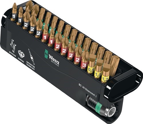 WERA 05057431001 Bitsortiment Bit-Check Diamond 1 30-teilig Schlitz/PH/PZD/TX