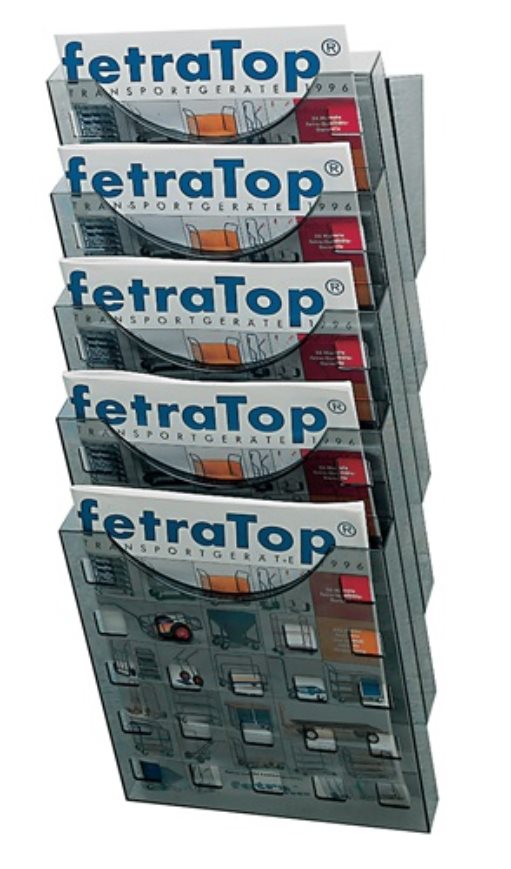 HELIT H6103108 Wandprospekthalter  5 Fächer DIN A4 Kunststoff grautransparent B2