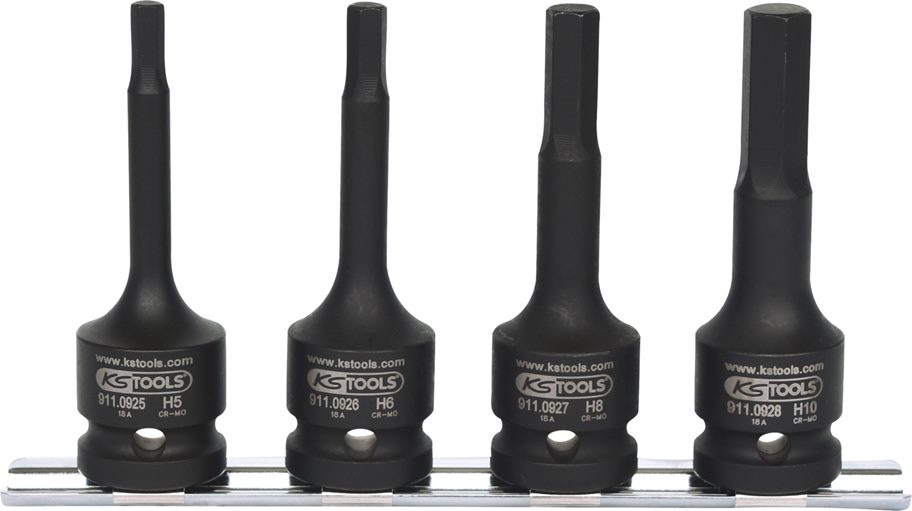 KS Tools 515.1105 1/2'' Kraft-Bit-Stecknuss-Satz, lang, 4-tlg.