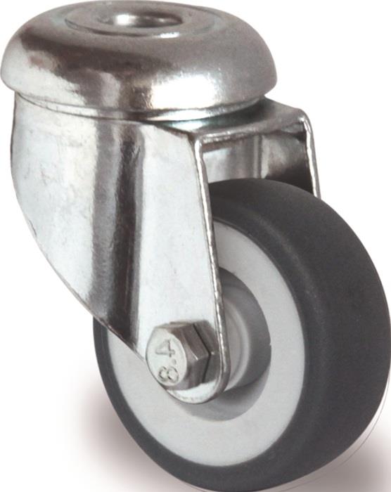 TECWERK 2000276060 Lenkrolle D.100mm Trgf.100kg m.Rückenloch Gleitlager Gum.grau