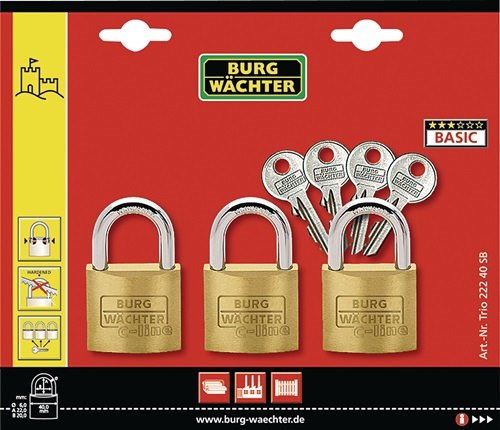 BURG-WÄCHTER 29941 Vorhangschloss-Set Trio 222 40 Bügelstärke 6 mm Bügelhöhe 22