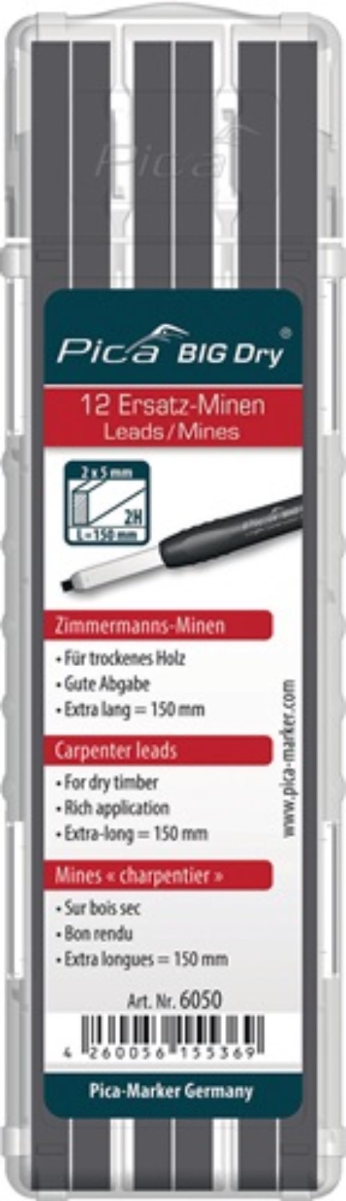 PICA 6050 Minen-Set Pica BIG-Dry 12x graphit 2H trockenes Holz