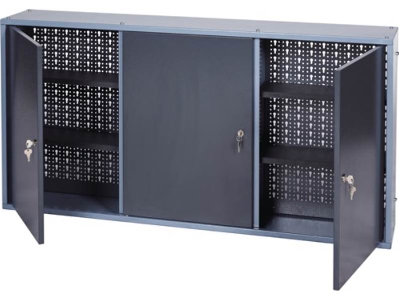 94090 Werkzeugschrank H600xB1200xT190mm hammerschlagsilber anthrazit 3 Lochrück