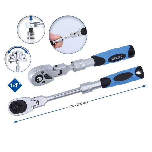 Brilliant Tools  BT020997 1/4'' Teleskop-Umschaltknarre mit flexibelem Kopf  (17