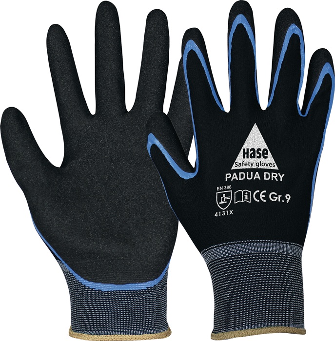 HASE 508640-10 Handschuhe Padua Dry Größe 10 schwarz/blau EN 388 PSA-Kategorie I