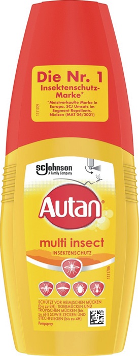 SC JOHNSON 329671 Insektenschutz AUTAN Multi Insect 100 ml   Allround-Produkt · bis zu 8 Stunden Schutz vor heimischen Mücken · bis zu 6 Stunden Schutz vor Tigermücken und tropischen Mücken · bis zu 4 Stunden Schutz vor Stechfliegen (wie z.B. Bremsen) und