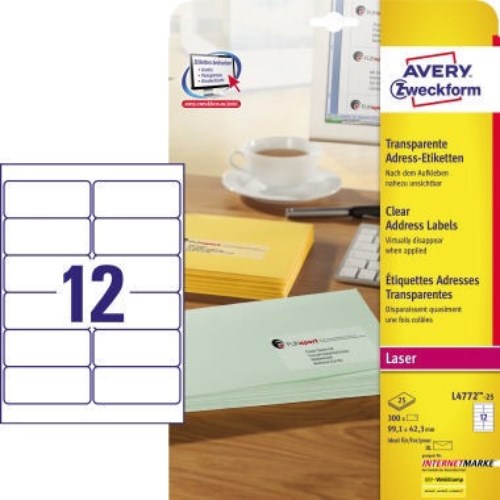 Avery Zweckform Adressetikett L4772-25 transparent 300 St./Pack.