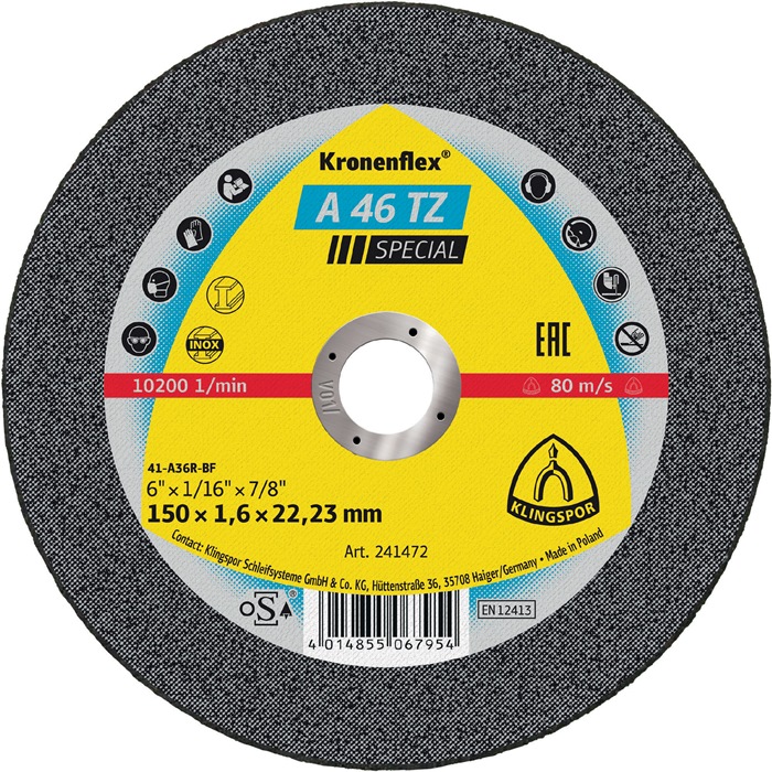 KLINGSPOR 241472 Trennscheibe A 46 TZ Special D150x1,6mm gerade INOX Bohrung 22,