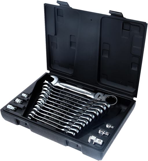KS Tools 503.4868 GEARplus Gelenk-Ratschenringmaulschlüssel-Satz, 18-tlg.festste