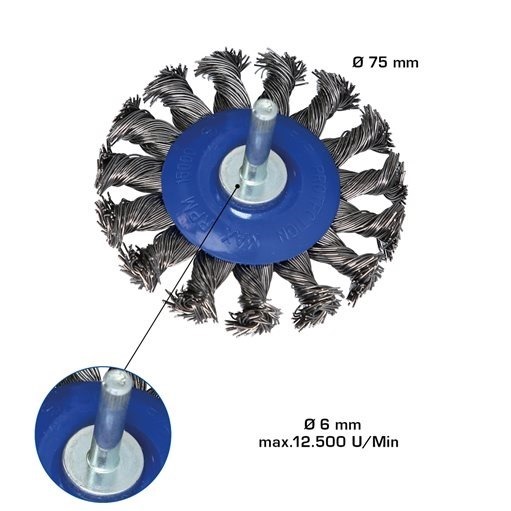 Brilliant Tools  BT103109 Scheibenbürste, gezopft, Ø 75 mm mit 6 mm Aufnahme