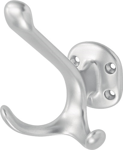 HERMETA 0028-01E Huthaken 0028 zweifach Ausladung 90 mm Aluminium silberfarbig e