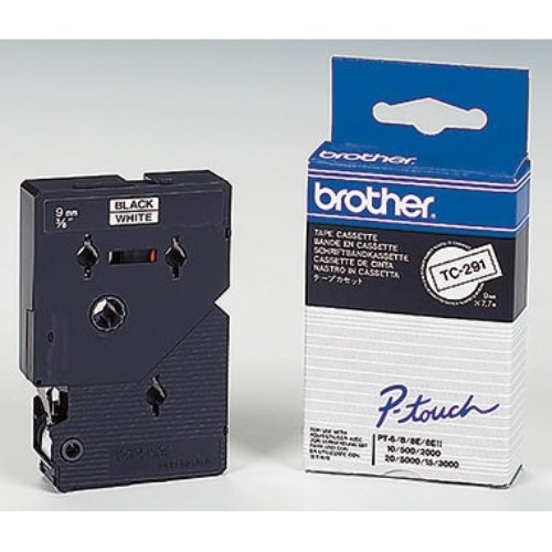 P-touch Schriftbandkassette TC291 9mmx7,7m laminiert sw auf ws