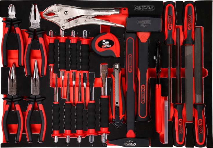 KS-Tools 811.0033 Zangen- / Hammer- / und Meißel-Satz in Schaumstoffeinlage, 33-