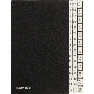 PAGNA Pultordner 24441-04 DIN A4 1-31/1-12 44Fächer Hartpappe sw