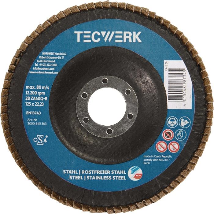TECWERK 2000845303 Premium-Fächerscheibe 2in1 D.125mm K.40 fl.INOX/Stahl ZK TECW