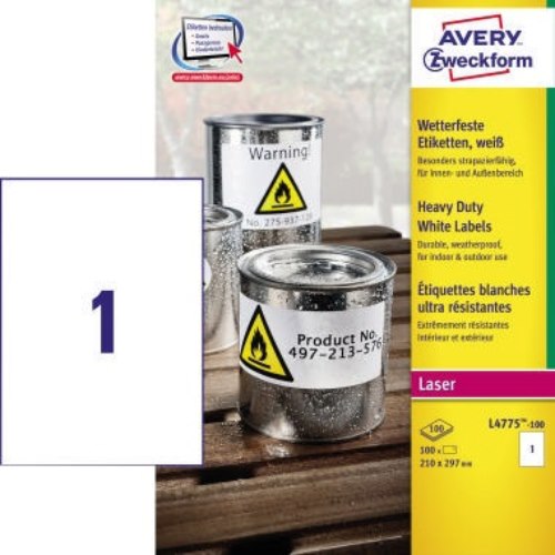 Avery Zweckform Etikett L4775-100 210x297mm wetterfest LK
