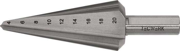 TECWERK 2000862032 Blechschälbohrer Bohrber.4-20mm HSS Gesamt-L.71mm Z.2 TECWERK