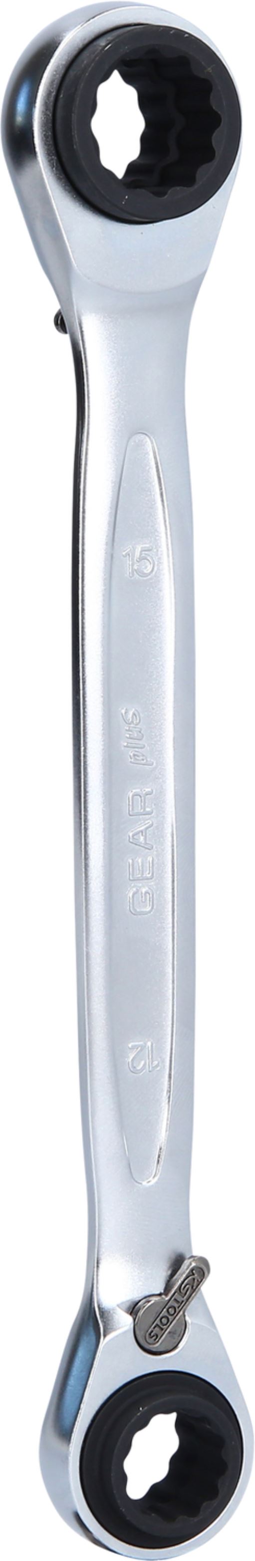 KS Tools 503.4543 4 in 1 GEARplus umschaltbar Doppel-Ratschenringschlüssel, 12x1