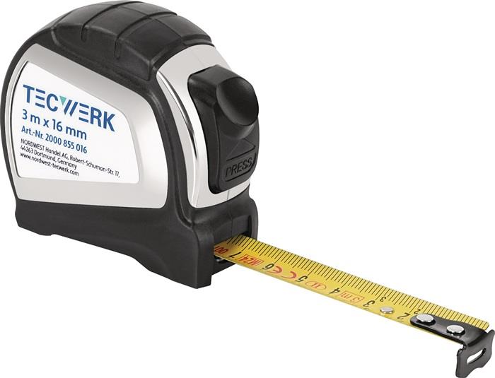 TECWERK  Taschenrollbandmaß  Länge 5 m Breite 19 mm mm/cm EG II 2K Automatic