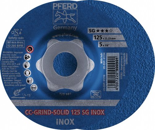 PFERD TOOLS 64186125 Schleifscheibe CC-GRIND-SOLID SG INOX D125xSmm gekröpft INO
