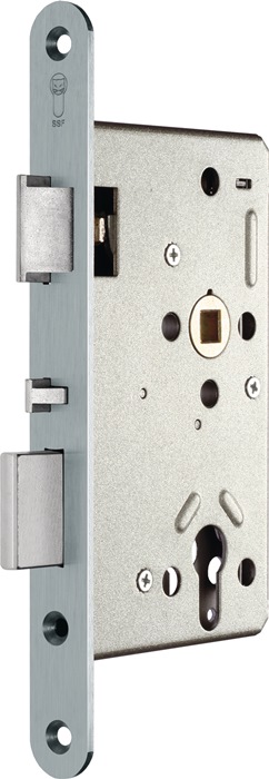 Panik-Einsteckschloss Ser.21 APK Fkt.E rd 20/55/72/8mm DIN re.VA selbstverr.SSF Panik-Wechselfunktion E · selbstverriegelnd · für einflügelige Holz- oder Stahltüren · nach DIN 18251 Klasse 3 · PZW-Ausführung · 1-tourig · Falle aus Stahl mit Tempergusskopf