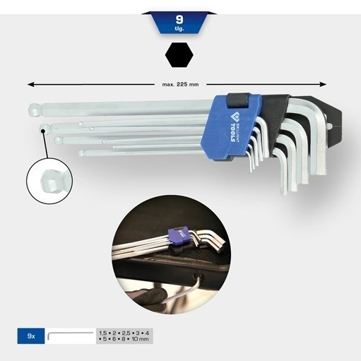 Brilliant Tools  BT045019 Winkelstiftschlüssel-Satz, 9-tlg., Innen6kant Profil