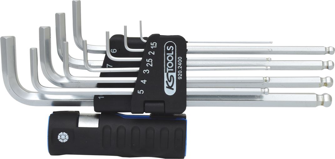 KS Tools 920.2400 3 in 1 Innen6kant-Winkelstiftschlüssel-Satz,10-tlg. XL, Kugelk