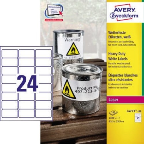 Avery Zweckform Etikett L4773-100 63,5x33,9 mm wetterfest LK