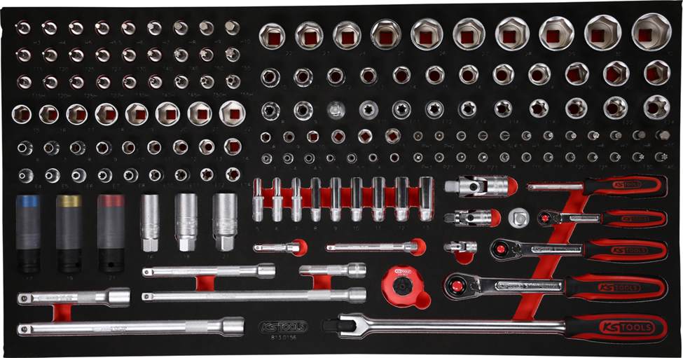 KS-Tools 813.0156 1/4'' + 3/8'' + 1/2'' Steckschlüssel-Satz in Schaumstoffeinlag