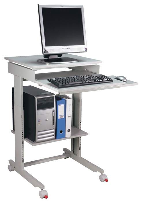 6820-9 PC-Arbeitstisch H720-1100xB600xT500mm lichtgrau, RAL 7035 fahrbar