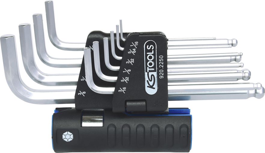 KS Tools 920.2250 3 in 1 Innen6kant-Winkelstiftschlüssel-Satz,10-tlg. lang, Kuge