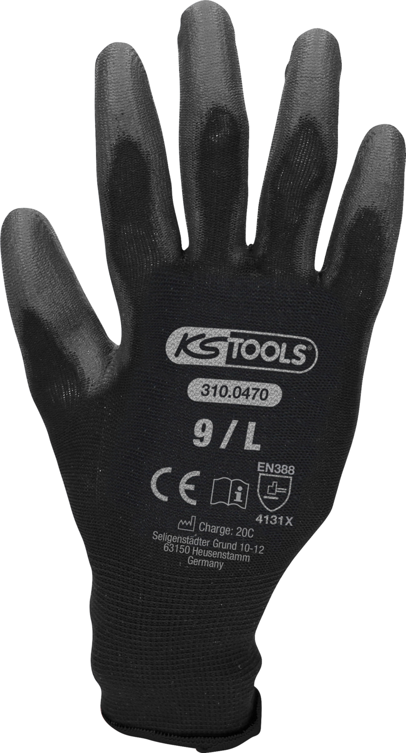 KS Tools 310.0470 Mikro-Feinstrickhandschuhe-schwarz, 9, 12 Paar