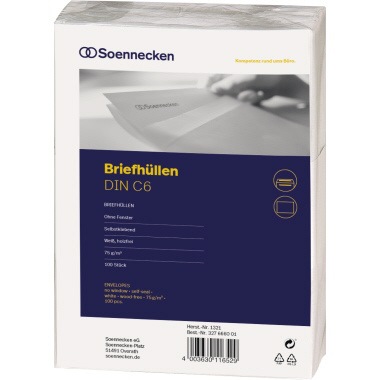 Soennecken Briefhülle 1321 C6 75g oF sk hf weiß 100 St./Pack.