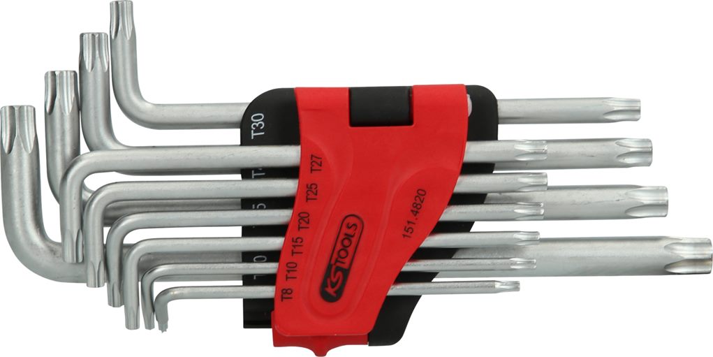 KS Tools 151.4820 Torx-Winkelstiftschlüssel-Satz mit Bohrung, lang, 10-tlg., TB8