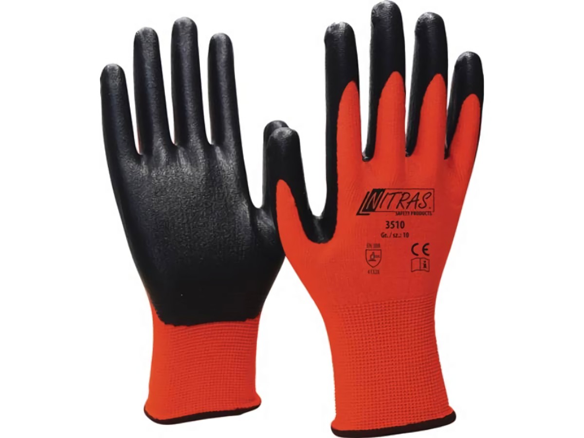 NITRAS 3510-10 Handschuhe Nitril Foam Größe 10 rot/schwarz Nylon mit Nitrilschau
