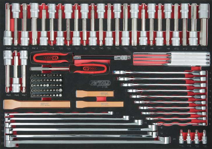 KS Tools 711.0106 Meißel-, Schlüssel-, Bit-Stecknuss-Satz, 106-tlg., 1/1 Systeme