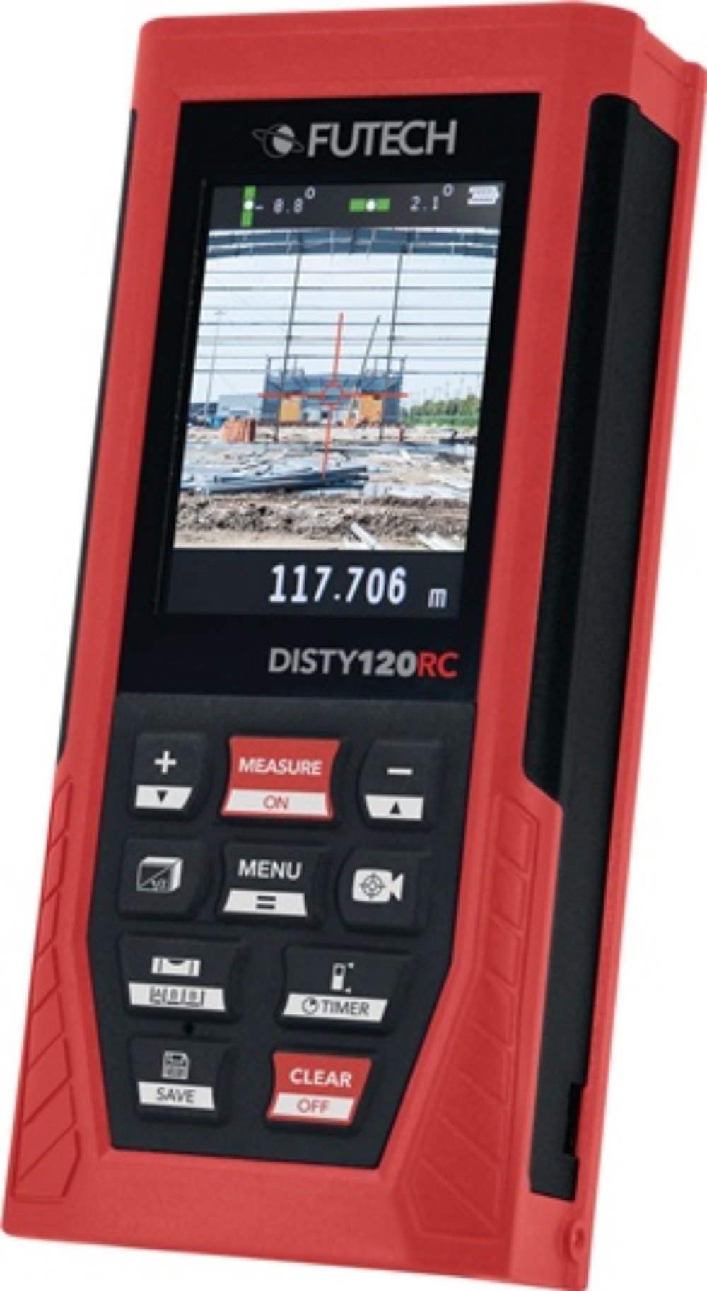 FUTECH 250.120RC Laserentfernungsmesser DISTY 120 RED 0,05 bis 120 m ± 2 mm IP 54  mit Kamera · Genauigkeit von 2 mm über eine Reichweite von 120 m · Glasobjektiv, die Anzeige der Neigung und die schnelle Messwerterfassung sorgen für zuverlässige Messunge