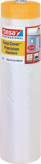 Folienband Easy Cover® 4402 Präzision Stand.L.33m B.2100mm Rl.TESA eine anschmiegsamen HDPE-Folie verbunden mit tesa® 4344 Präzisonskrepp® Standard · UV Beständigkeit: Innenbereich 3 Monate, Außenbereich 1 Monat · leicht zu entfernen · für eine sichere Fi