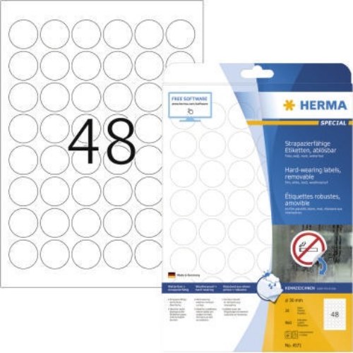HERMA Folienetikett 4571 rund 30mm weiß 960 St./Pack.